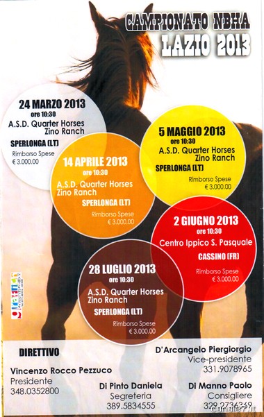 1° Tappa di Campionato NBHA Lazio 2013 presso A.S.D. Quarter Horses Zino Ranch, domenica 24 Marzo