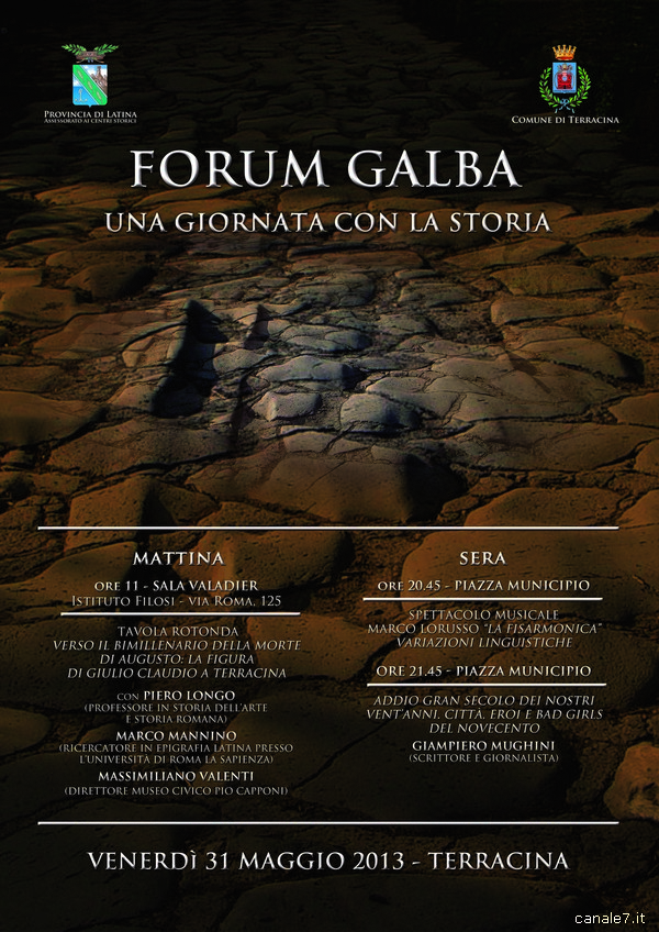 FORUM GALBA, DOMANI A TERRACINA UNA GIORNATA CON LA STORIA