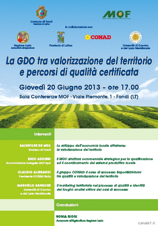 “La GDO tra valorizzazione del territorio e percorsi di qualità certificata”. Il Convegno al MOF, 20 Giugno