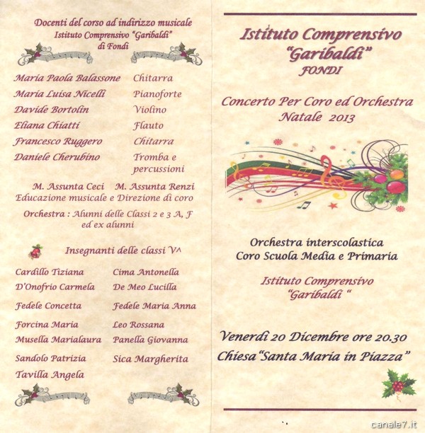 NATALE 2013, CONCERTO ALLA “GARIBALDI” DI FONDI. 20 DICEMBRE