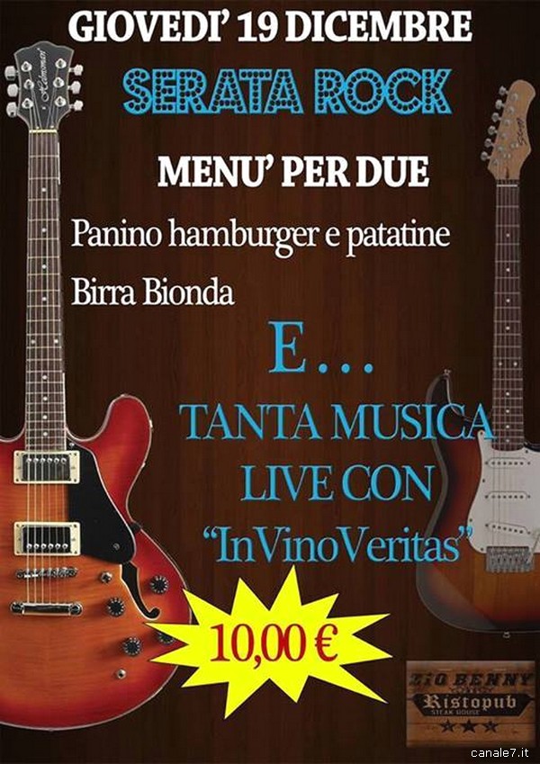 APPUNTAMENTI. GIOVEDI’ 19 DICEMBRE SERATA ROCK DA ZIO BENNY A FONDI