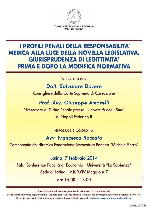 Convegno sui “Profili penali della Responsabilità Medica” a Latina