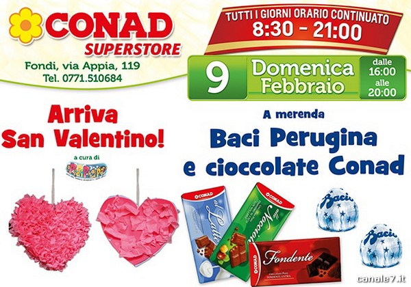 Conad Superstore, domenica 9 febbraio “Arriva San Valentino”. Giochi e merenda a tema