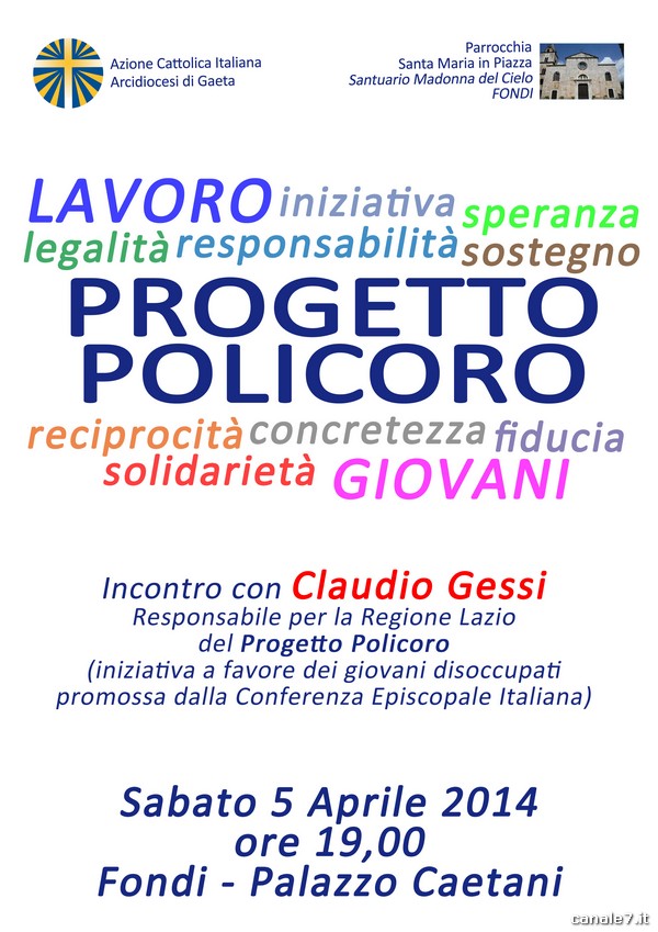 PROGETTO POLICORO, SABATO 5 APRILE LA PRESENTAZIONE A PALAZZO CAETANI