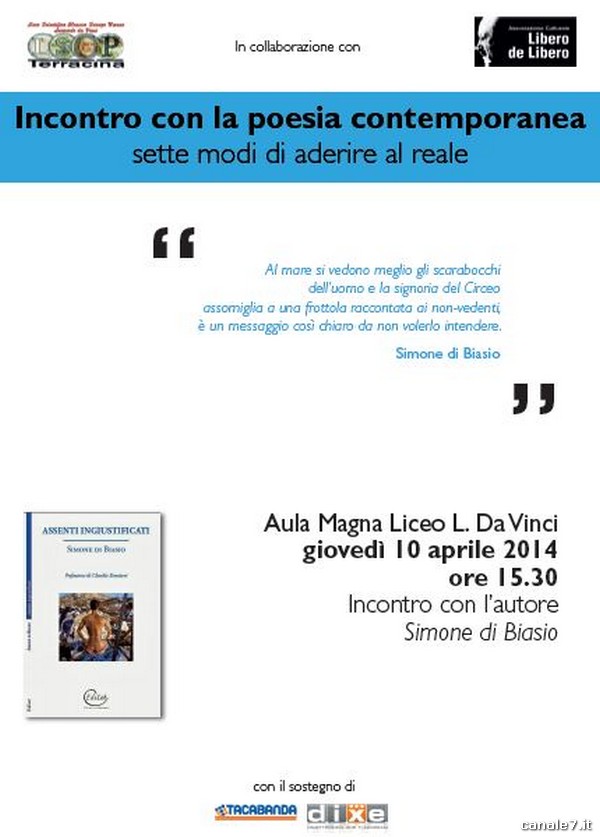 Poesia. Al Liceo ‘da Vinci’ di Terracina ospite il giovane fondano di Biasio con l’opera prima