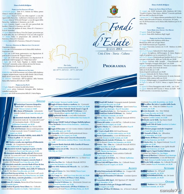 Il Programma della manifestazione “Fondi d’Estate” 2014
