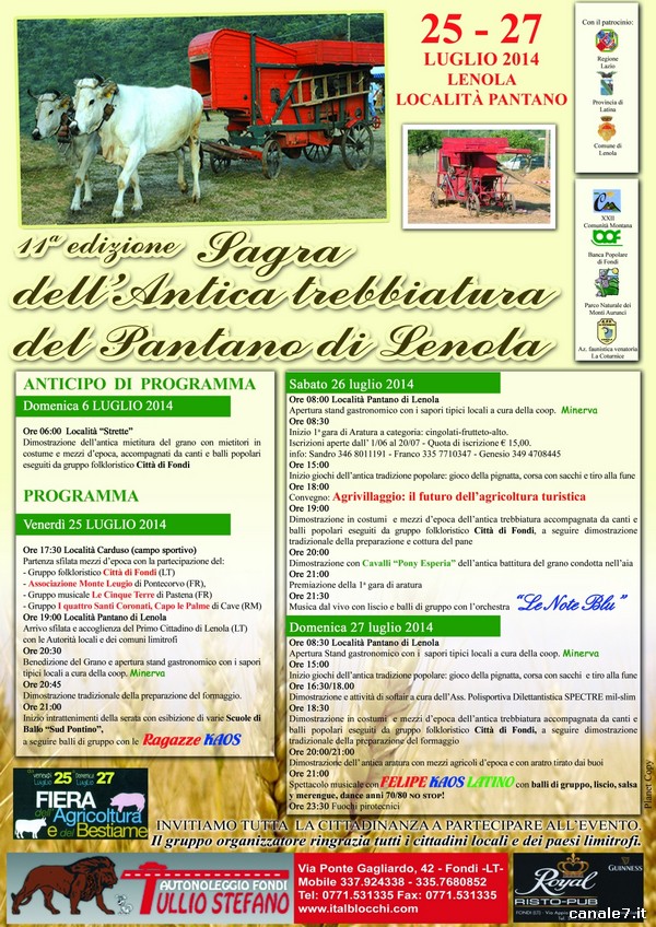 Grande attesa per l’11a “Sagra dell’Antica trebbiatura del Pantano di Lenola”