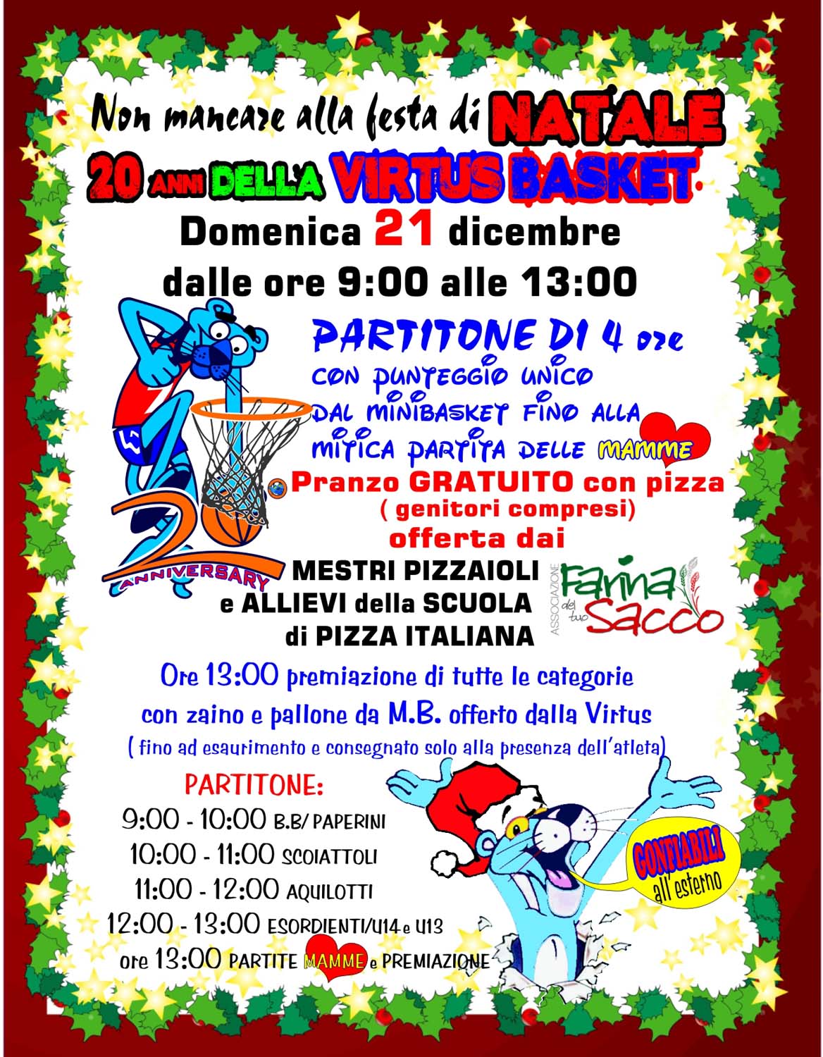 Locandina Festa di Natale 2014 e Ventennale della Virtus Basket Fondi (Pino Romano)