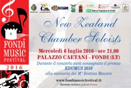 Torna il Fondi Music Festival, domani 6 Luglio appuntamento con i New Zealand Chamber Soloist