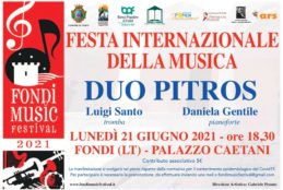 Entra nel vivo la X edizione del Fondi Music Festival, il ”Duo Pitros” in concerto a Palazzo Caetani