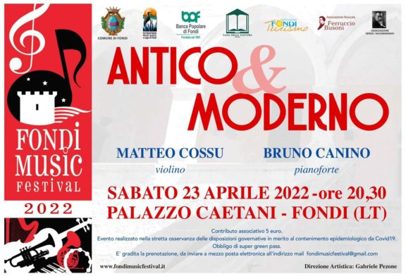 ”Antico & Moderno”, Bruno Canino e Matteo Cossu il 23 aprile a Palazzo Caetani di Fondi
