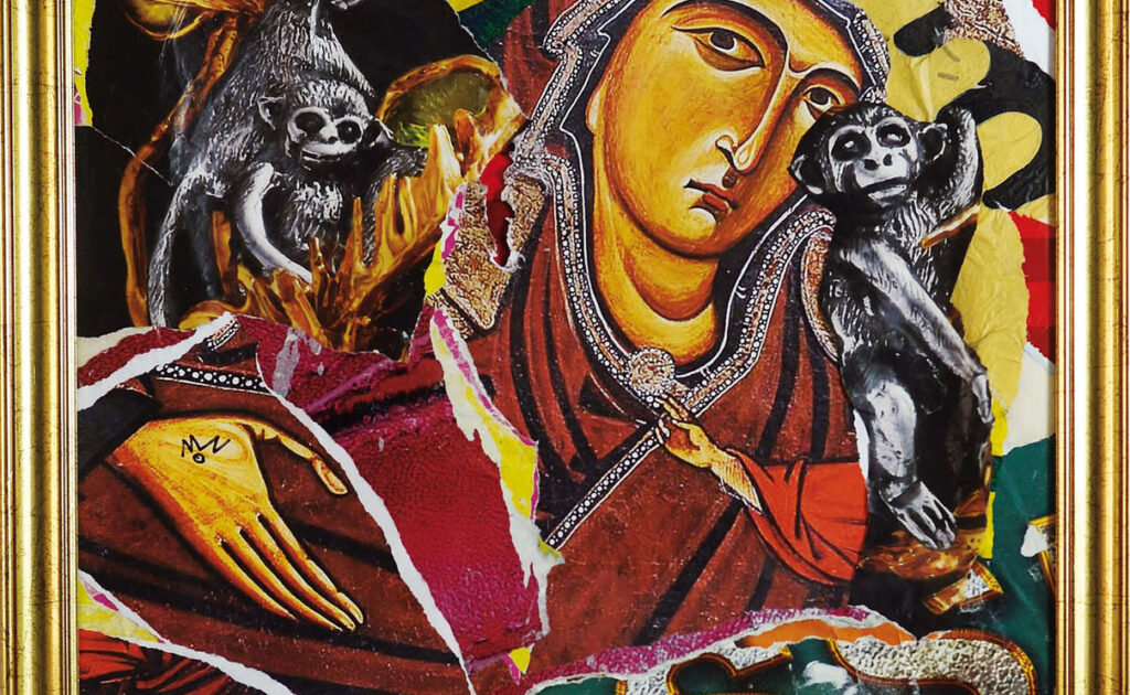 MOZ_Madonna delle mani e delle scimmie_2022_95 x 76 cm_COLLAGE SU CARTA _jpg